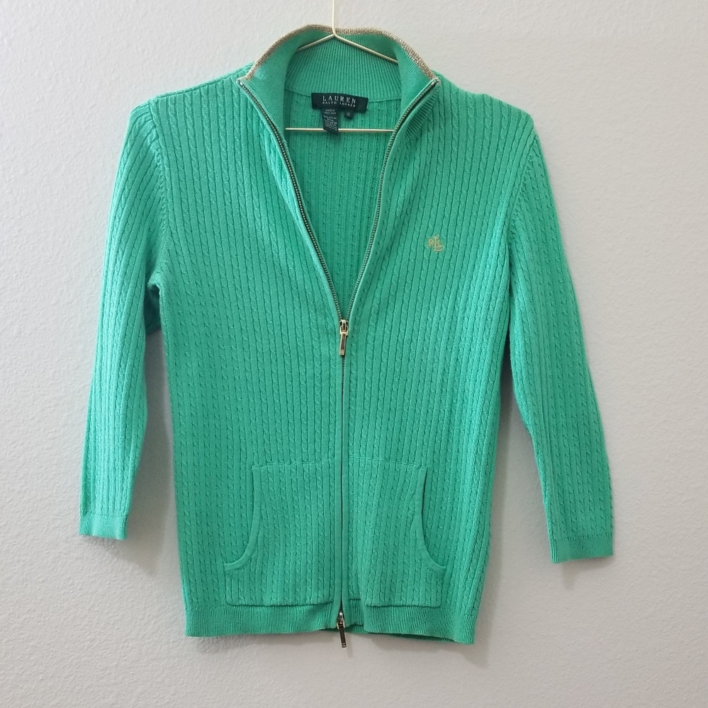 Lauren Ralph Lauren green&gold full zip cardigan